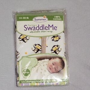 SwaddleMe White Infant Wrap with Yellow & Brown Monkey Accents